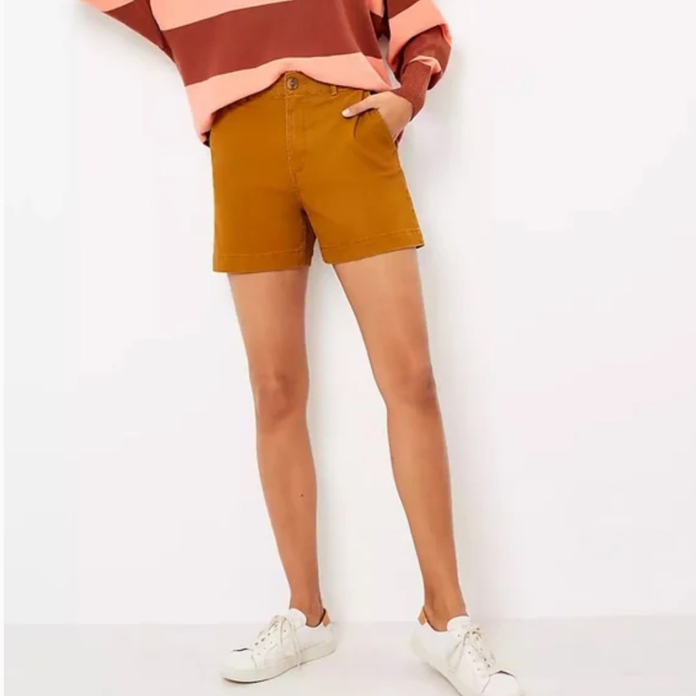 NWT LOFT Washed Twill Shorts in Bronze Brown, Size 14